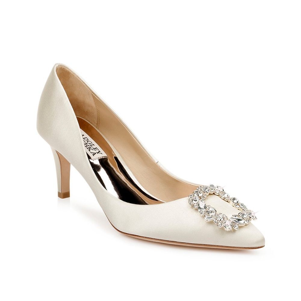 NWT Badgley Mischka Carrie Crystal Embellished Pumps in Ivory Satin $235